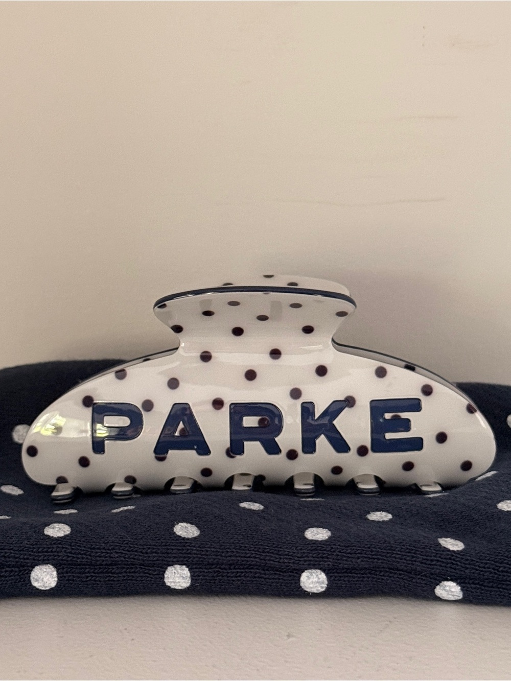 PARKE White + Denim Polka Dot Claw Clip with Matching Pouch